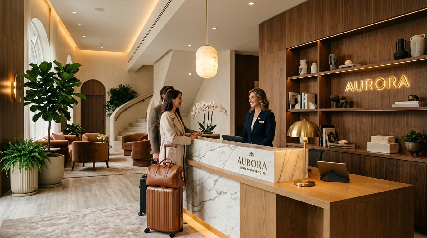 Welcoming hotel reception and lobby